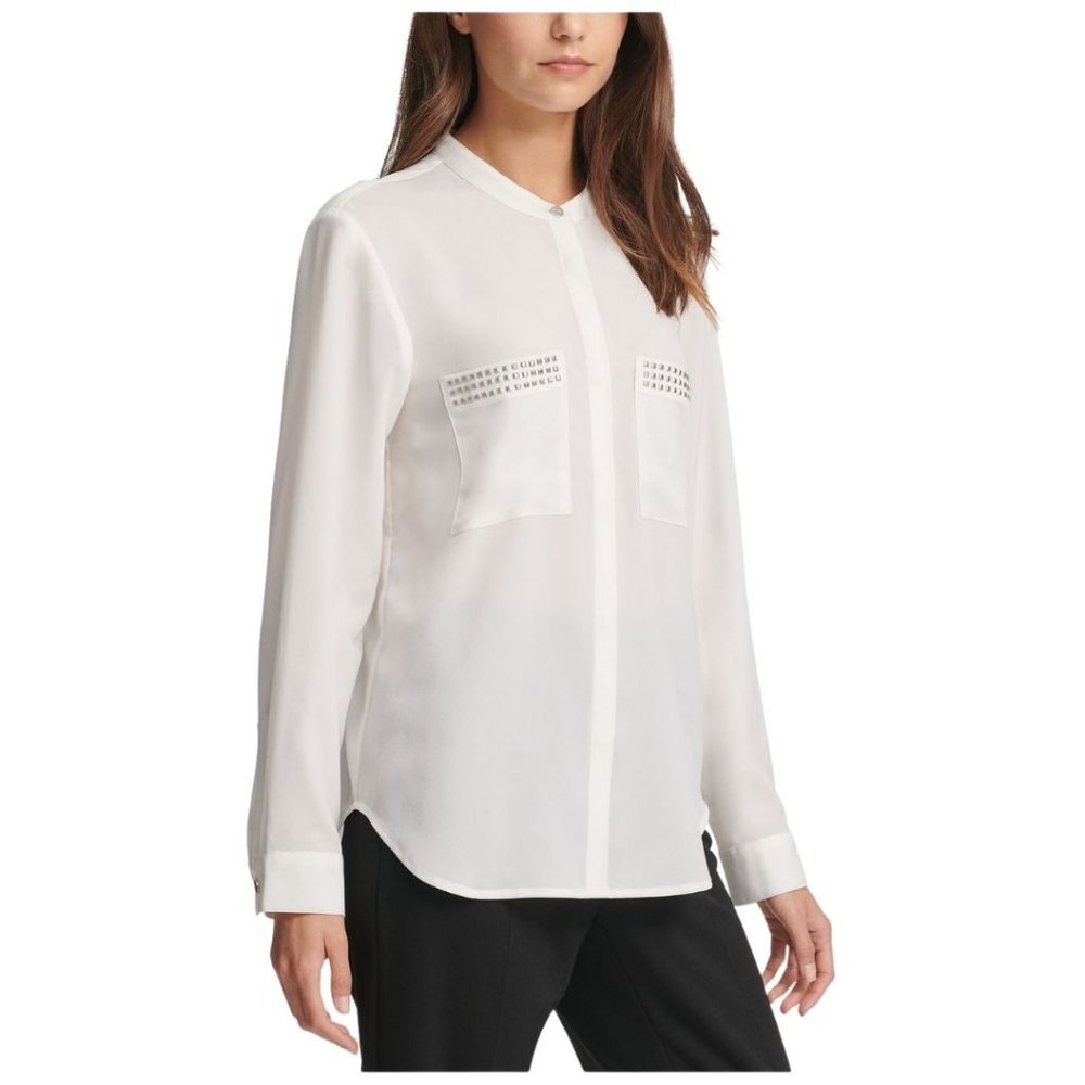 Dkny Studded Mock Neck Shirt White Size Xl